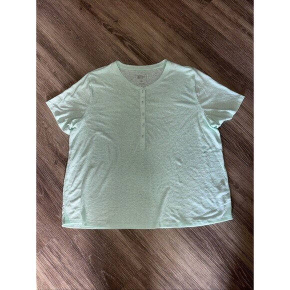 Candace Cameron Bure Summer Striped Linen Blend T-Shirt Aqua Size XL Modest - Picture 1 of 5